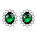 Classic Princess Diana Oval Cut Gemstone Halo Zircon 925 Sterling Silver Studs Earrings