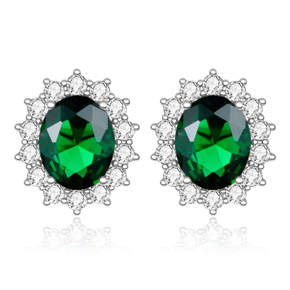 Classic Princess Diana Oval Cut Gemstone Halo Zircon 925 Sterling Silver Studs Earrings