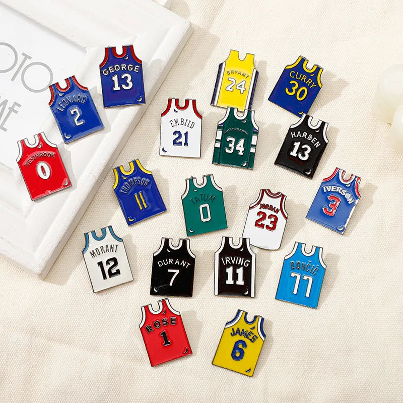 Plated Gold  Logo Metal Clothing Label Basketball  Metal Badge Sports Star Pin Creative Gift for Fans & Couples