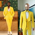 Summer Yellow Men Wedding Tuxedos One Button Classic Fit Custom Made Groom Prom Wear Pants Suits 3 Pieces(Jacket+Pant+Vest)