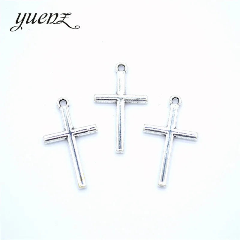 YuenZ 100pcs/bag Antique Silver Color Cross Charms Pendant Jewelry Metal Alloy Jewelry Marking 23*13mm T104