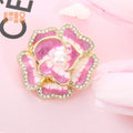 Korean Pink Flower Brooch Crystal Rhinestone Enamel Safety Pin for Wedding or Engagement for Children