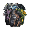 Evertop Custom Men's Vintage Streetwear Knitted Tye-Dye T-Shirt 100% Cotton Silk Screen Printed Eco-Friendly OEM/ODM