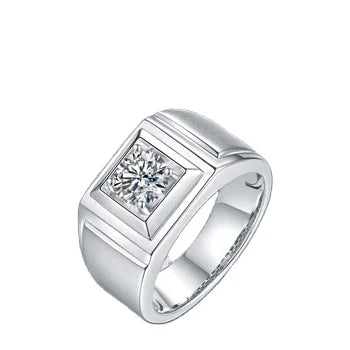 Custom Luxury 1.0ct Vvs Moissanite Diamond Ring Single Stone Ring Gold Plated S925 Silver Designs for Men White Silver Jewelry