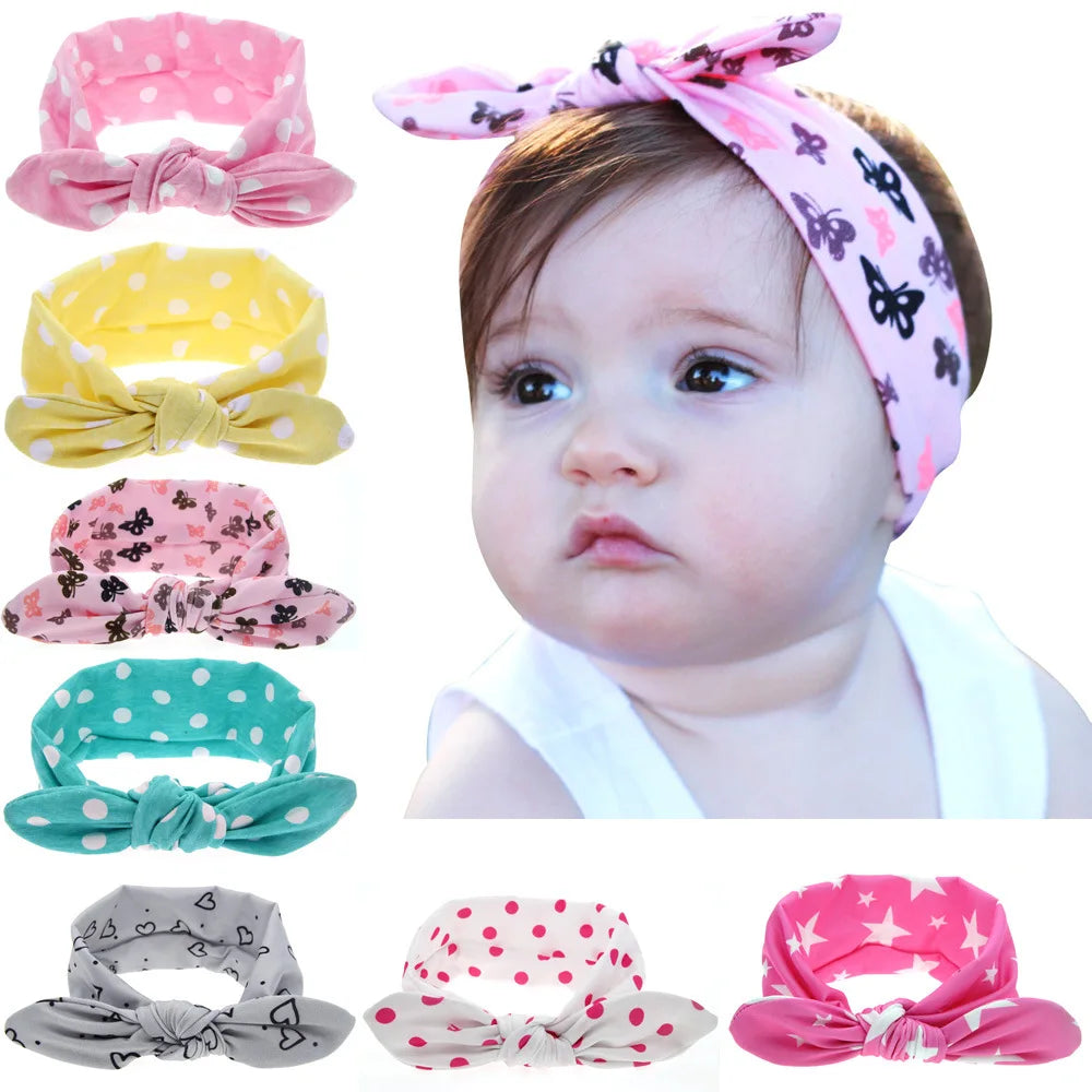 Cute Cartoon Newborn Baby Elastic Bow Hair Band Soft Rabbit Bunny Ears Polka Dot Headband for Kids