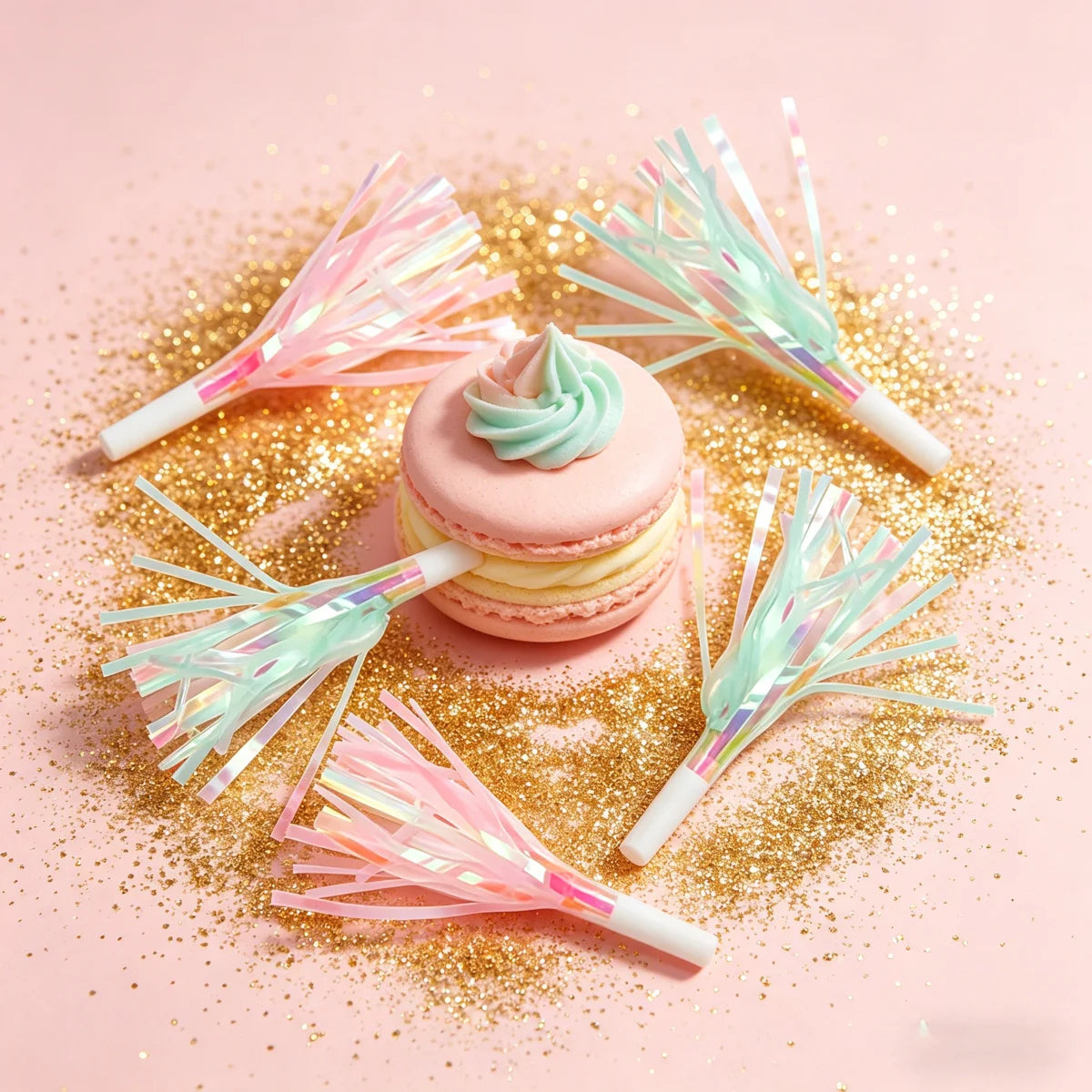 610021 Iridescent Rainbow Fringe Party Blowers Pastel Pink Mint Noisemaker Blowouts Whistles for Birthday Wedding Party Favors
