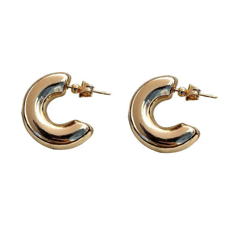 Wholesale INS Metallic Big Hollow Half Circle Hoop Earrings for Women Chunky Jewelry