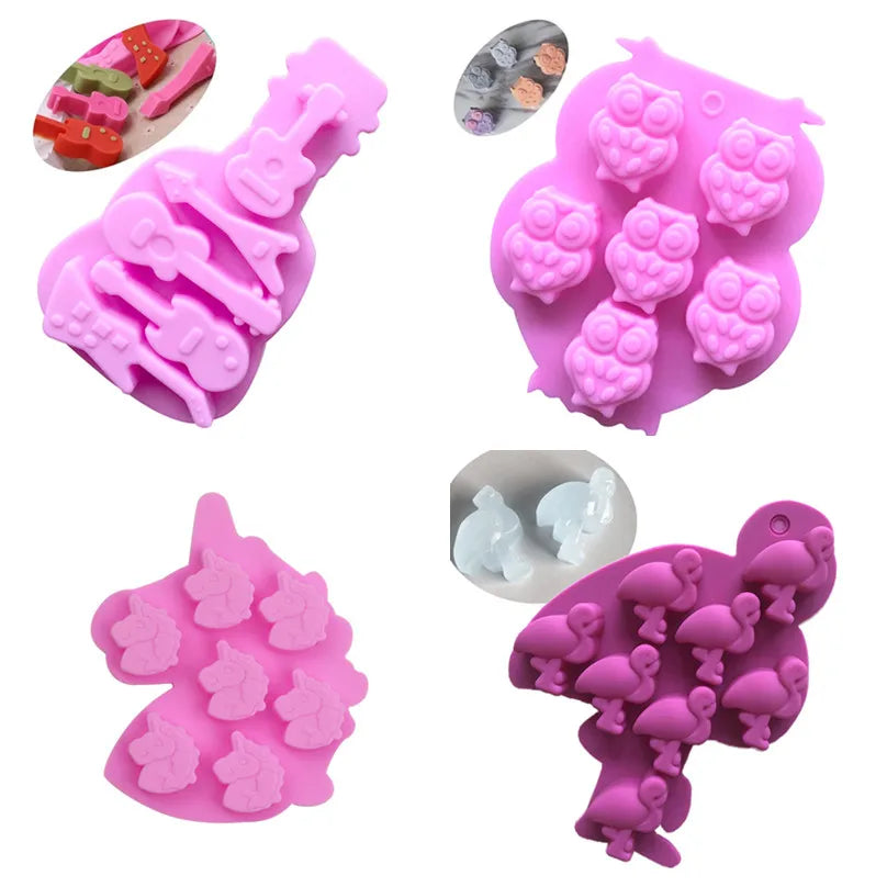 Silicone Animal Shape Flamingo Unicorn Guitar Shape Chocolate Mold Ice Cube Tray Fondant Candy Cake Mold