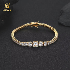 New Style Iced Out Jewelry Bling Diamond Tennis Chain Gold Silver Round Cubic Zirconia Tennis Chain Bracelet for Girls Gift