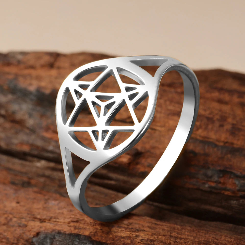 Myshape Merkaba Star Ring Sacred Geometry Wedding Band Mystical Symbol Protection Amulet Stainless Steel Spiritual Jewelry