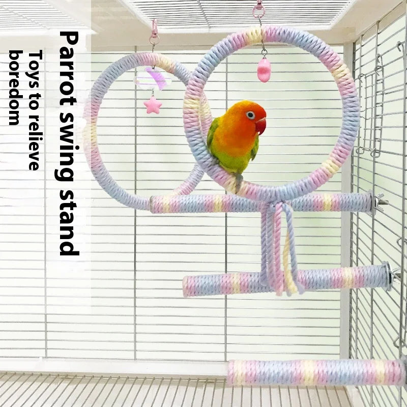 Eco-Friendly Parrot Station Rod with Gradient Cotton Rope Peony Xuanfeng Tiger Skin Grinding Claw Birdcage Pet Chew Toys