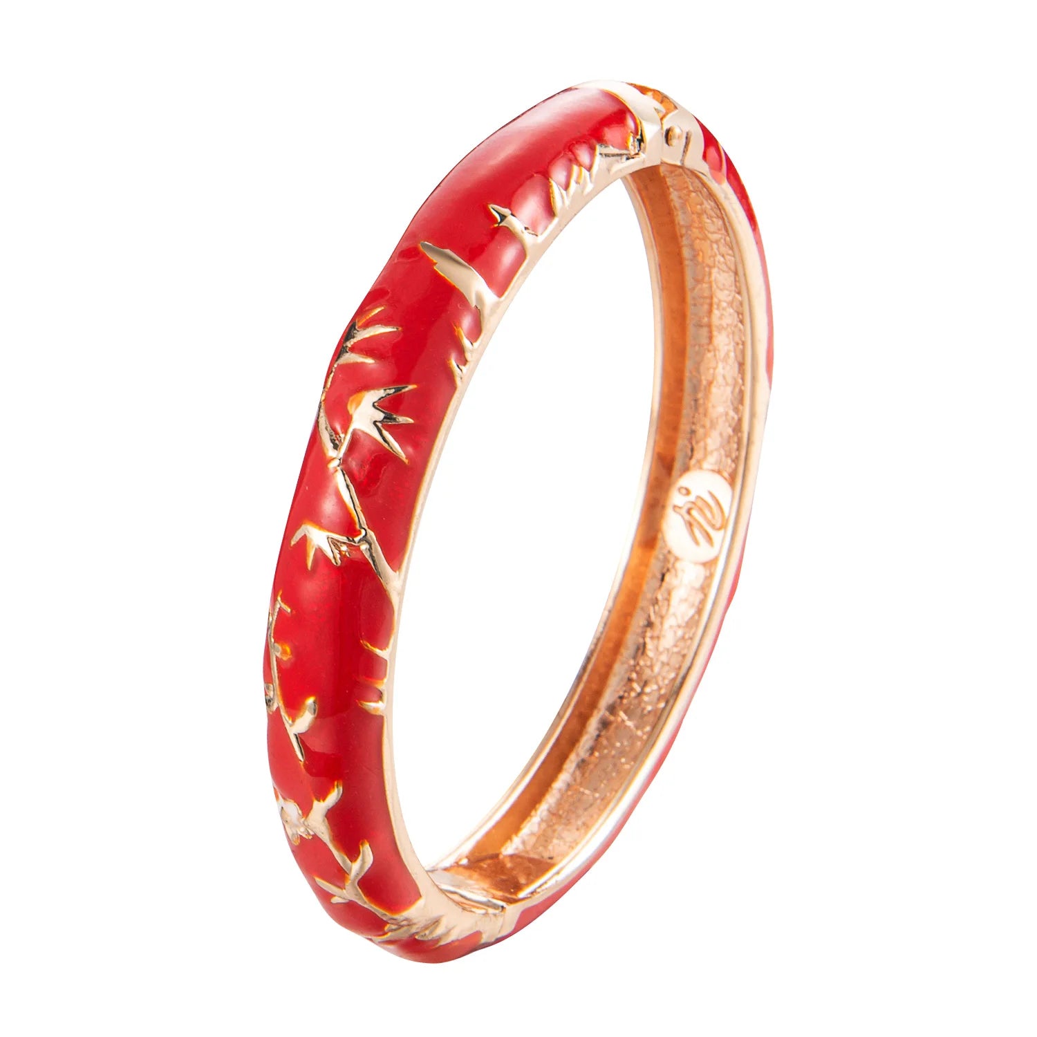 Daili Wholesale Classic Enamel Flower Design Bangle Red Bracelet Gold Plating Women's Fashion Zinc Alloy Anniversary 60mm