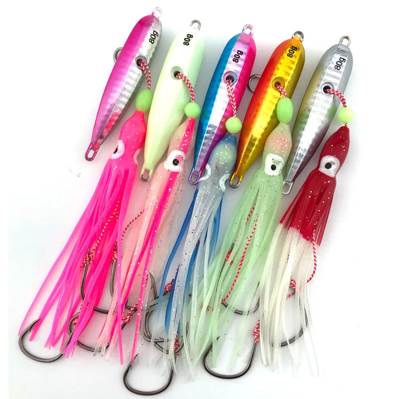 40g 60g 80g 100g 120g 150g 180g 200g Skirt Squid Jig Lure Metal Jig Lead Casting Sea Water Deep Sea Boat Fishing Lure Bait