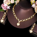 Popular Love Heart Shaped Women Cubic Zircon Cuban Link Chain Brazilian Gold Plated Necklace and Earrings Female Jewelry Sets