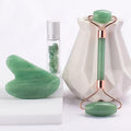 DIY Green Jade Roller Gua Sha Kit 100%natural Green Aventurine Facial Roller Guasha Stone Set