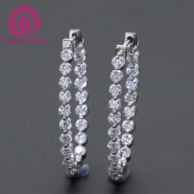 Free Shipping Fine Jewelry 1.0ct X 2 Total Two Carats 14k Solid White Gold Yellow Gold Women Gold Hoop Earring