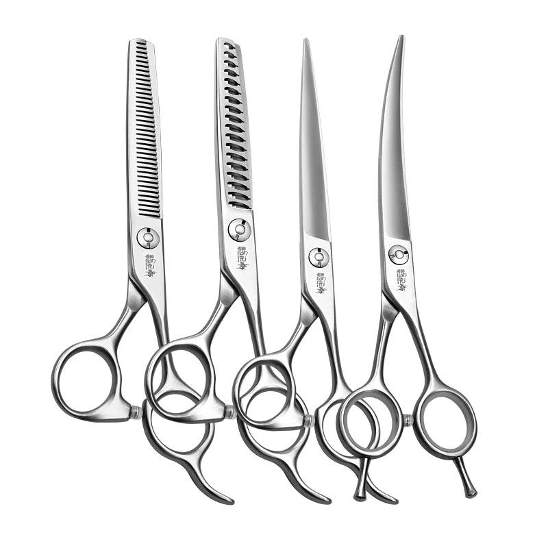 Professional Pet Scissors Straight Cut Curved Scissors Thinning Dog Hair Artifact Self-cutting Hairdressing Scissors Set