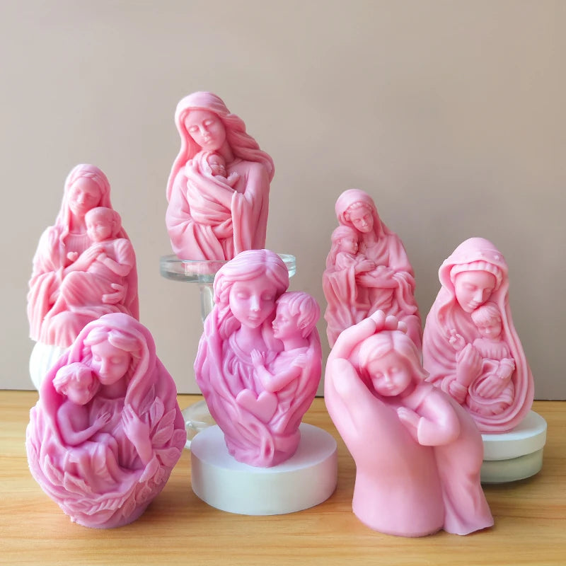 3D Mother Holding Child Aromatherapy Candle Silicone Mold Diy Drip Glue Human Candle Goddess Statue Mold