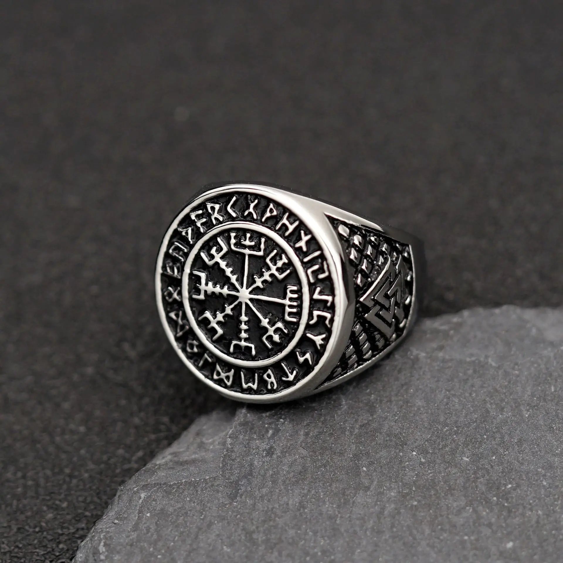 Vintage Punk Ring Jewelry Steel Warrior Men Rings Jewelry 23mm Width Nordic Viking Letter Stainless Steel Ring