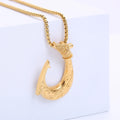 Hot Selling Products Vintage Jewelry Stainless Steel PVD Gold Necklace Men Carved Fish Hook Pendant