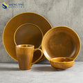 Wholesale Ceramic Glazed Wedding Dishes & Plates Custom Design Hotel Restaurant Tableware Porcelain Brown Bowls Cups Set