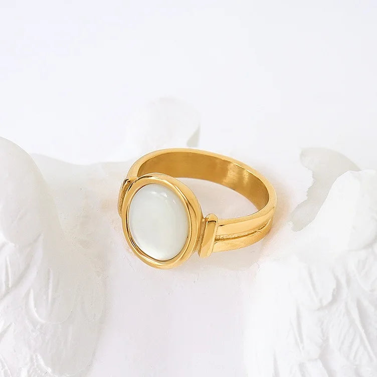 Dainty Fine White Shell 18k Gold Plated Low Shipping Cost Stainless Steel Rings Jewelry Ring
