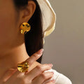 Fashion Stainless Steel 18k Gold Plated Big Irregular Circle Drop Earrings Ring Set New Statement Earring Jewelry