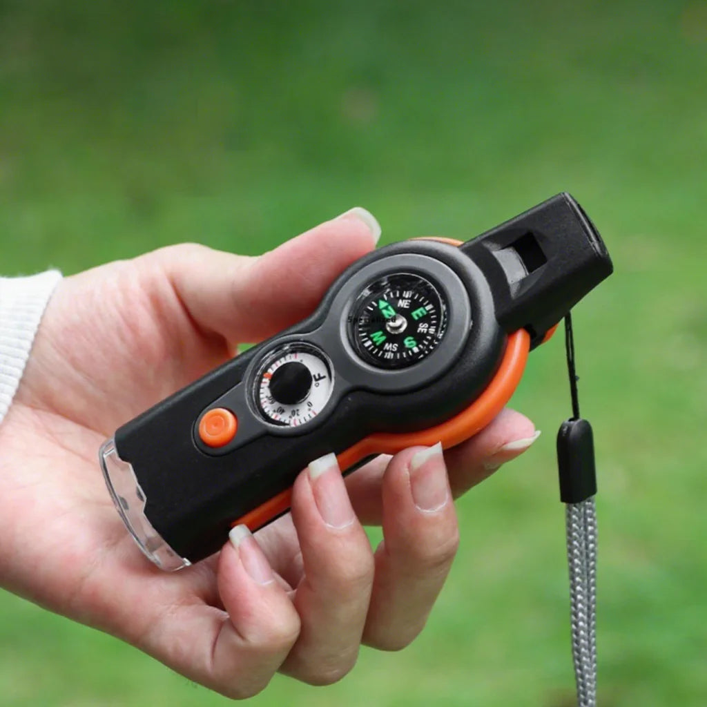 Multi-Function Outdoor Survival Whistle New Seven-in-One Compass Thermometer Anti-Lost Plastic Referee Whistle