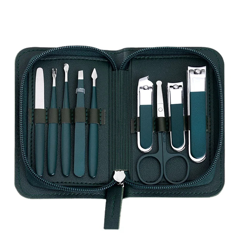 Wholesale 9PCS Stainless Steel Manicure & Pedicure Set Colorful Nail Clipper Kit with Leather Bag Beauty Nail Care Tools