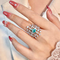 GT Vintage Crown Opening Adjustable Ring Female Luxury White Crystal Teardrop Green Zircon Rings for Women