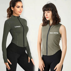 Custom Wholesale Zip up Yoga Athletic Fitness Running Solid Training Sleeveless Sport Gym Fitness Jacket for Women