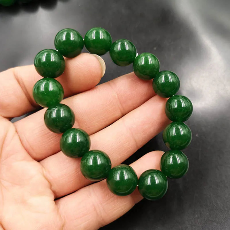 13Mm Natural Green Agate Jade Beads  Elastic Antique Malaysian Jade  Jewelry