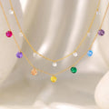 Daidan Choker Necklace Women Round Zircon White Stone Rainbow Sterling Silver Gold Plated Colorful Necklace