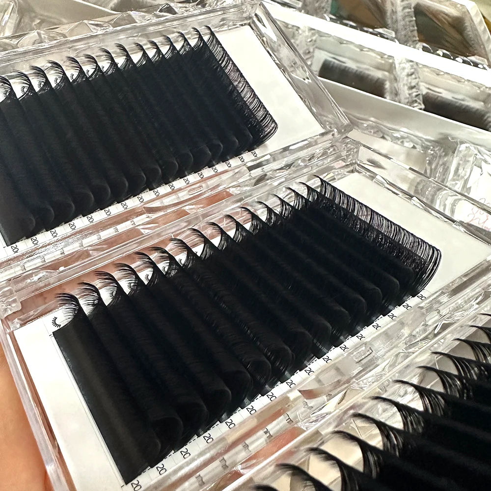 Private Label Individual Eyelash Extension Supplies 0.03 0.05 Dark Matte Cashmere Lash Trays Matte Black Cashmere Lash Extension