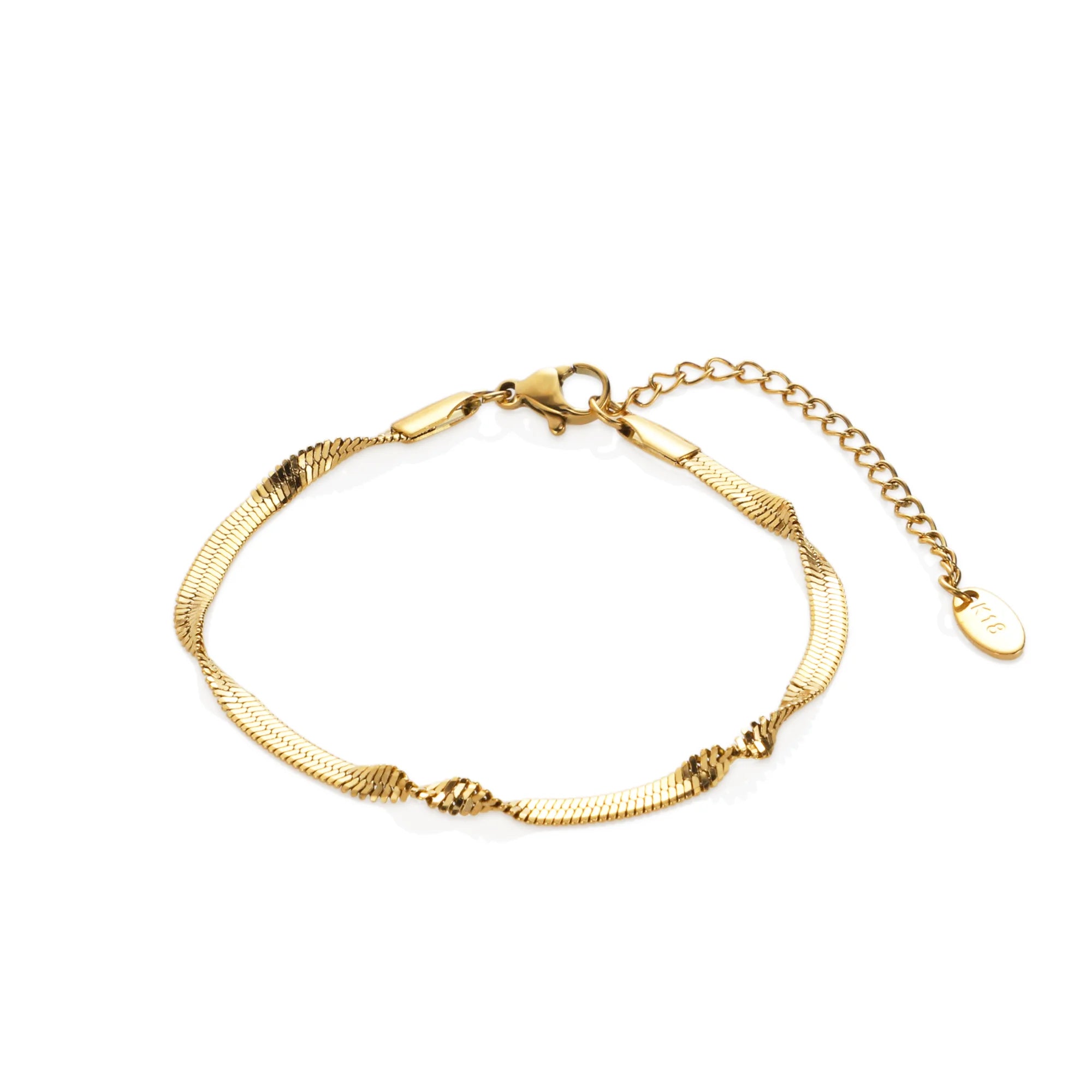 Chris April in Stock Unique 316L Stainless Steel PVD Gold Plated Non-tarnish Twisting Herringbone Chain Bracelet