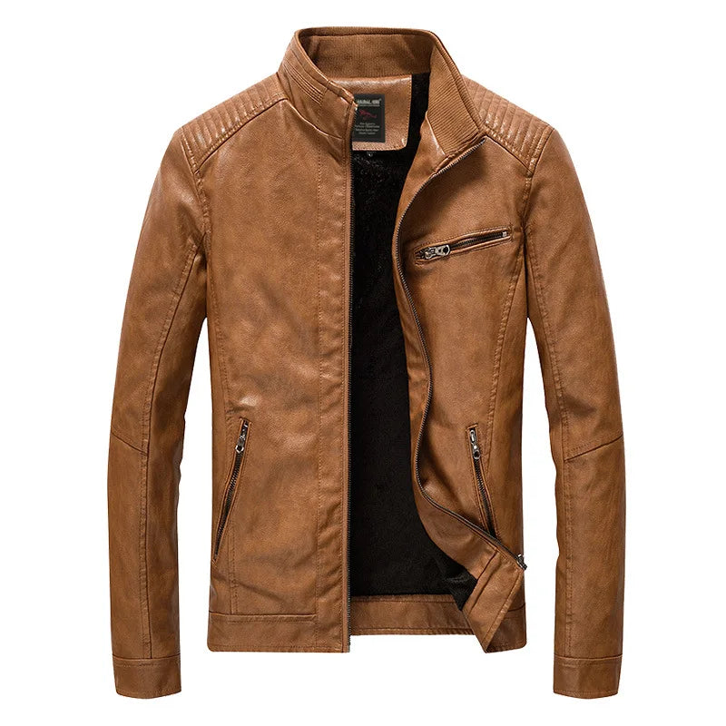 Brown Fall Casual Men's Bike Motorcycle PU for Men Lightweight Outwear PU  Jacket Coat Men