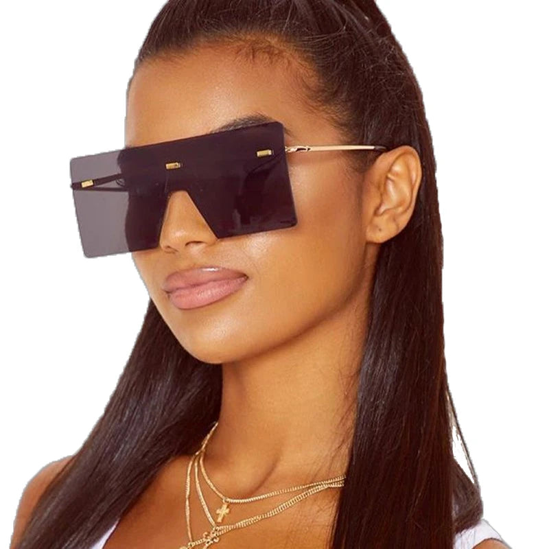 STORY STY18076C Flat Top One Piece Gradient Square Shades Black Rimless Sunglasses UV400 Women Oversized Pink Sunglasses