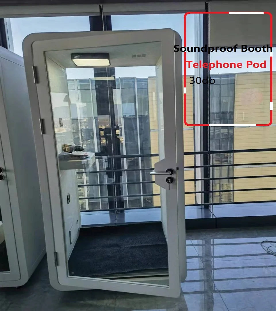 Movable Modern Steel Soundproof Booth 30db 1 Person Telephone Office Pod for Hotel & School Use 105x105x230cm