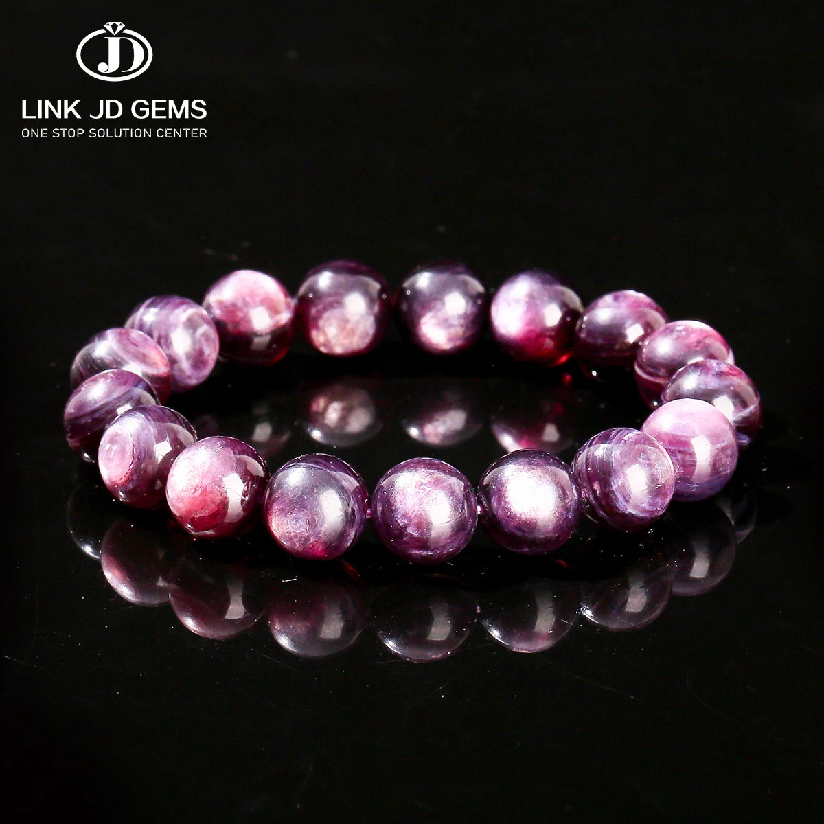 JD GEMS High Quantity Handmade Energy Stone Bead Strand Bangle 5A Natural Purple Lepidolite Elastic Bracelet