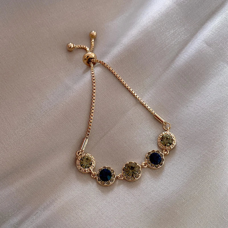 Personalized Luxury Crystal Diamond Round Shaped Gemstone Bracelet Rhinestone Geometric Circle Charm Bracelet