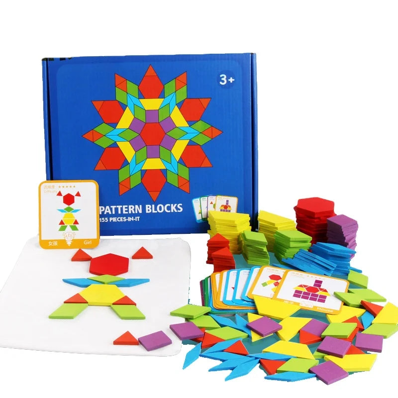 Educational Toy 155 Pcs Educational Toy Wooden Puzzle Kids 3d Geometric Puzzle Children Creative Jigsaw Puzzle