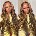 30 Inch Honey Blonde Ombre Lace Front Wig for Black Women 4/27 Highlight Colored Body Wave 100% Human Hair Wigs 200 Density