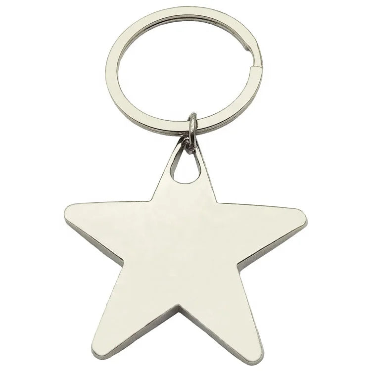 Wholesale Custom Cheaper Metal Design Nickel Five-pointed Key Ring Blank Star Keychain Bag Charm Double Sided Can Laser Logo