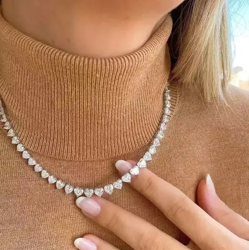 Fashion CZ Cubic Zircon Tennis Chain Link Jewellery Ladies Simple Love Heart Shape Necklace Jewelry for Women Accessory