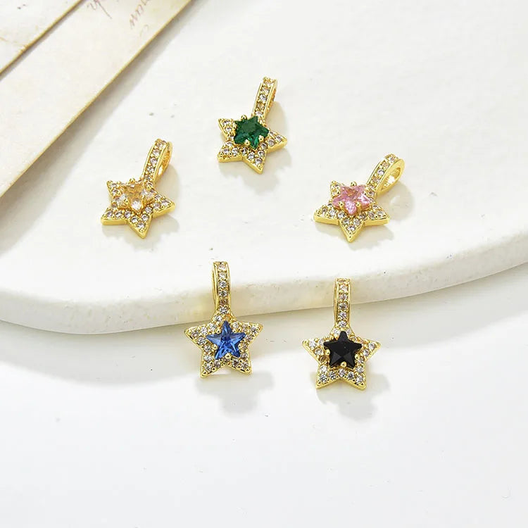 CZ8642 Wholesale  Dainty Mini 18k Gold Plated CZ Micro Pave Star Charm Pendant for Jewelry Making