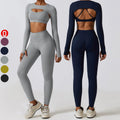 Wholesale Breathable Soft Active Wear High Quality 3 Piece Leggings Yoga Suits Workout Long Sleeve Top Gym Fitness Sets Waist