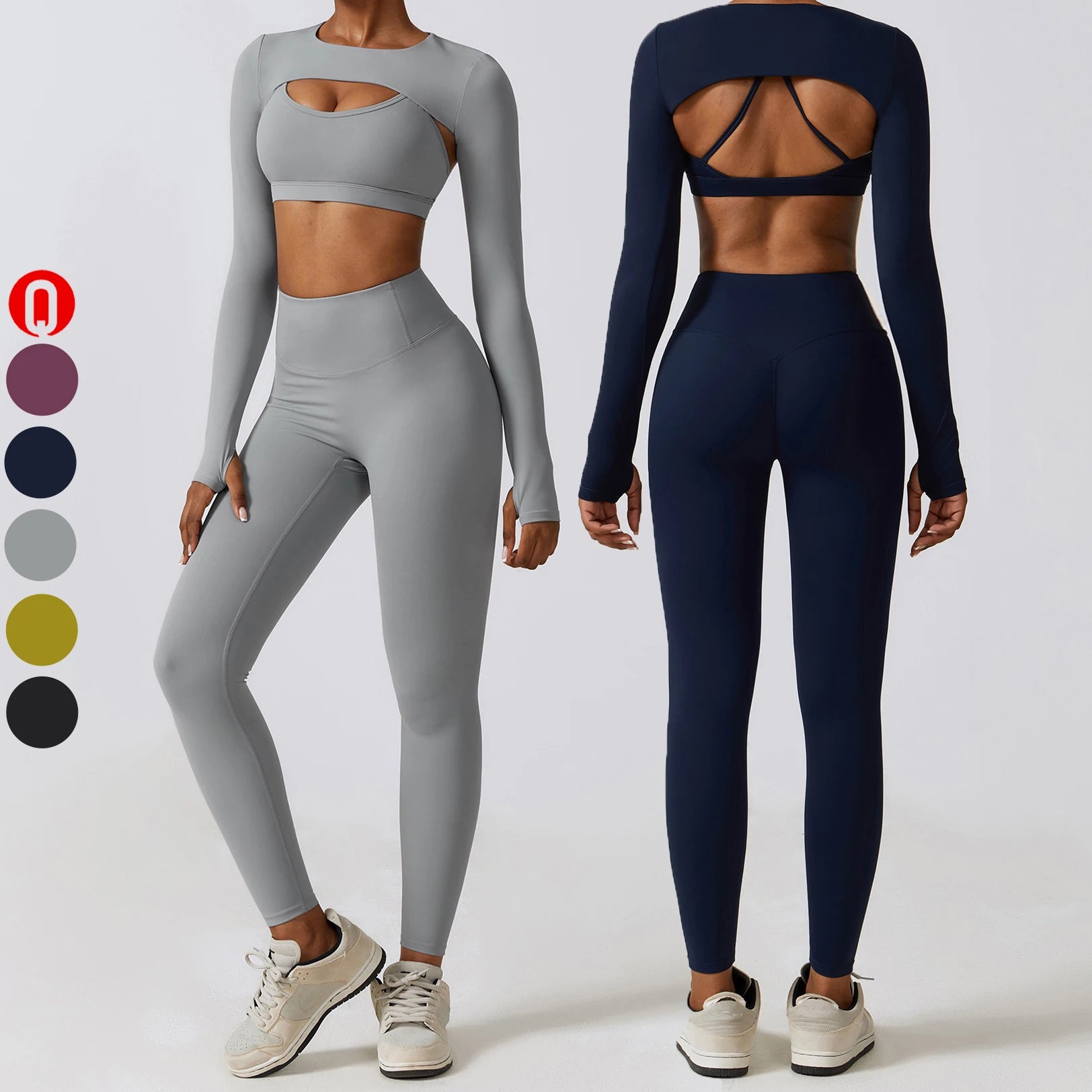 Wholesale Breathable Soft Active Wear High Quality 3 Piece Leggings Yoga Suits Workout Long Sleeve Top Gym Fitness Sets Waist