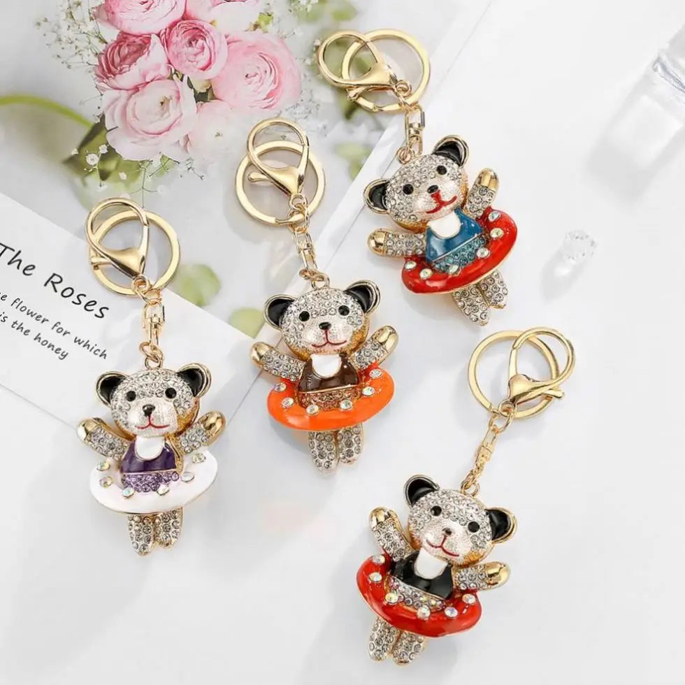 Cute Bling Crystal Bear Key Chains Holder Rhinestone Diamond Keychain Car Key Ring for Holder Teddy Bear KeyChains Birthday Gift