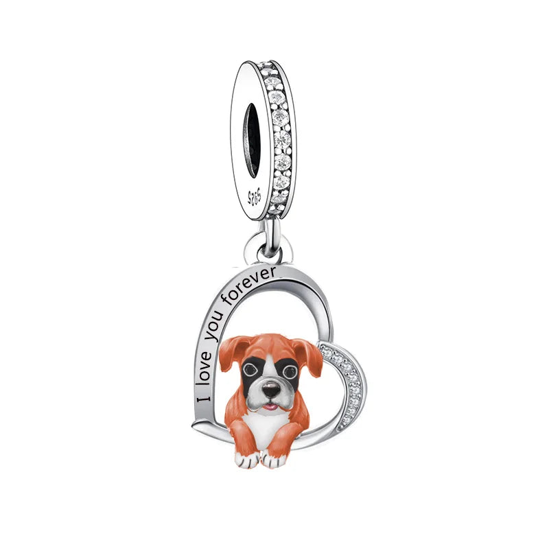 Fit Original Brand Charm Bracelet 925 Sterling Silver I Love You Forever Boxer Dog Bead for Women Memorial Jewelry Making