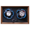 Wholesale High-End Luxury Walnut Wood Grain Blue LED Light Gray Black Background 2 Slots Watch Winder Box